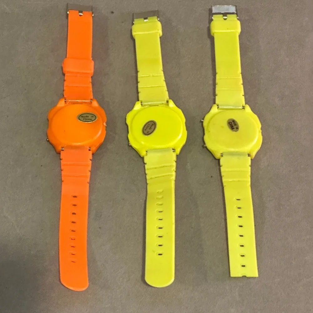 Vintage Disco Sports Digital Watch‎ Lot 3pc Neon Orange Yellow Retro 80s Style